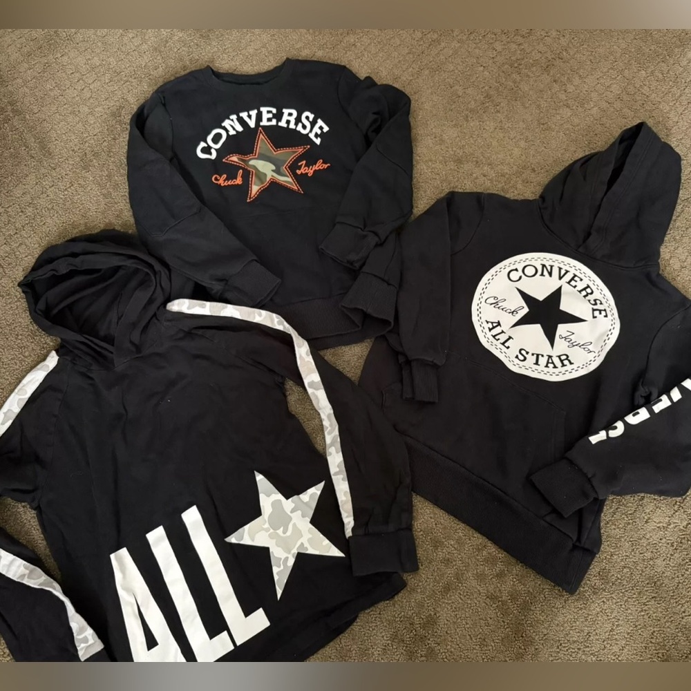 Lot 3 Converse Big Boys Size Medium Sweatshirt Hoodie Long Sleeve All Star Black